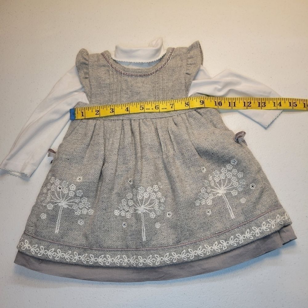 MONSOON Gray Wool Blend Dress with withe embroidery 3-6mo - Picture 10 of 16